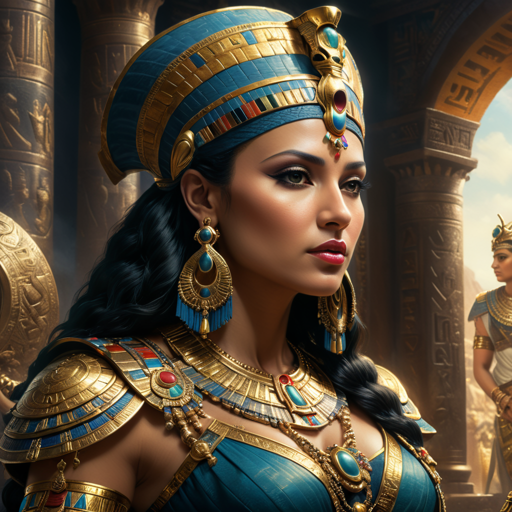 ,Queen Cleopatra is pregnant advanced detailed profile picture