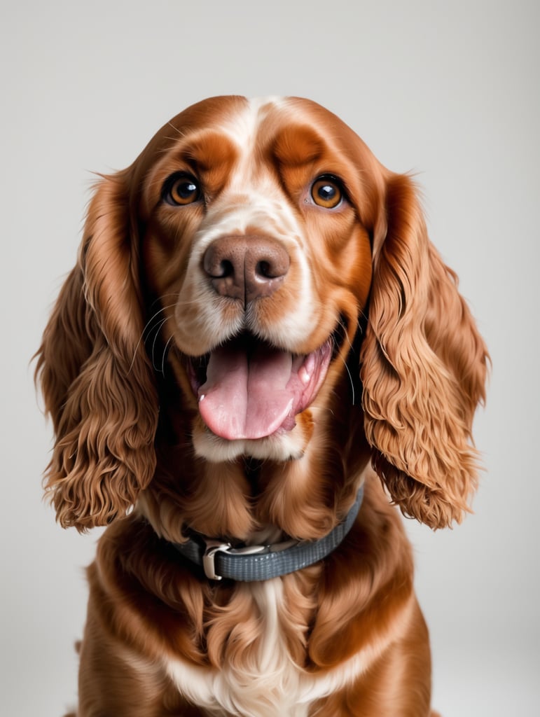 cocker spaniel smiling sitting front camera white background dog pet photography animal portrait happy photogenic