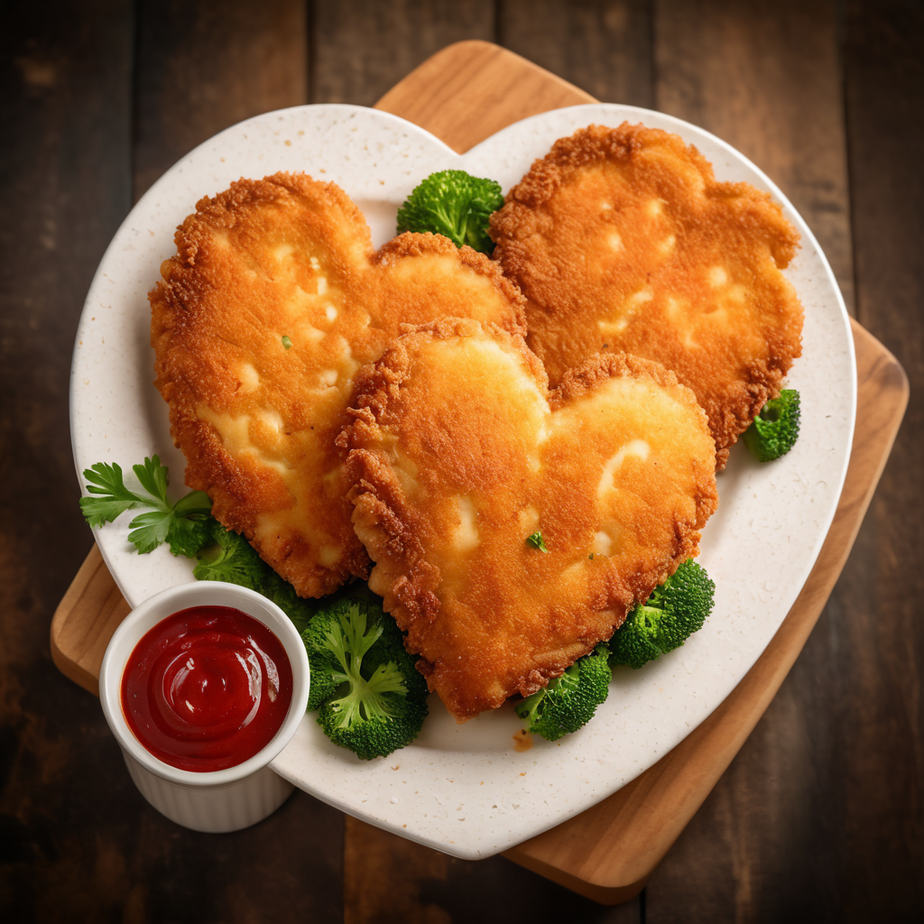 love-heart shaped chicken schnitzel