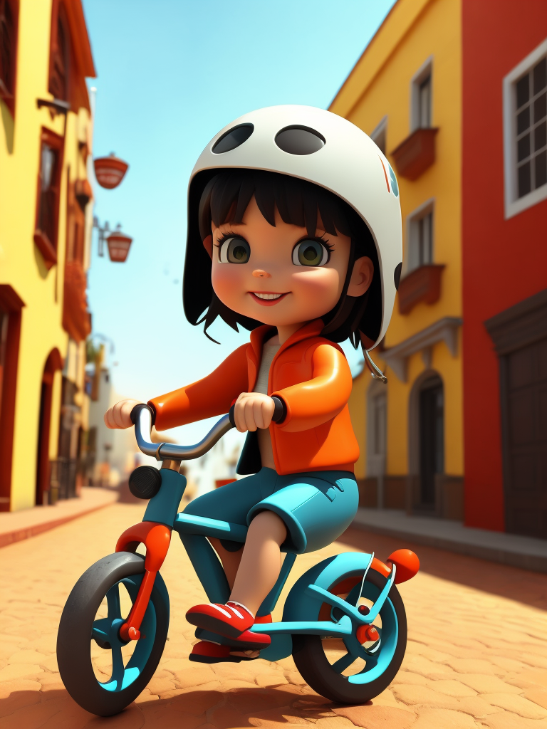 a cute little girl riding on a bike through colorful clay city, 3D Clay Animation