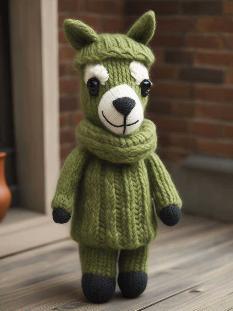 Knitted green lama