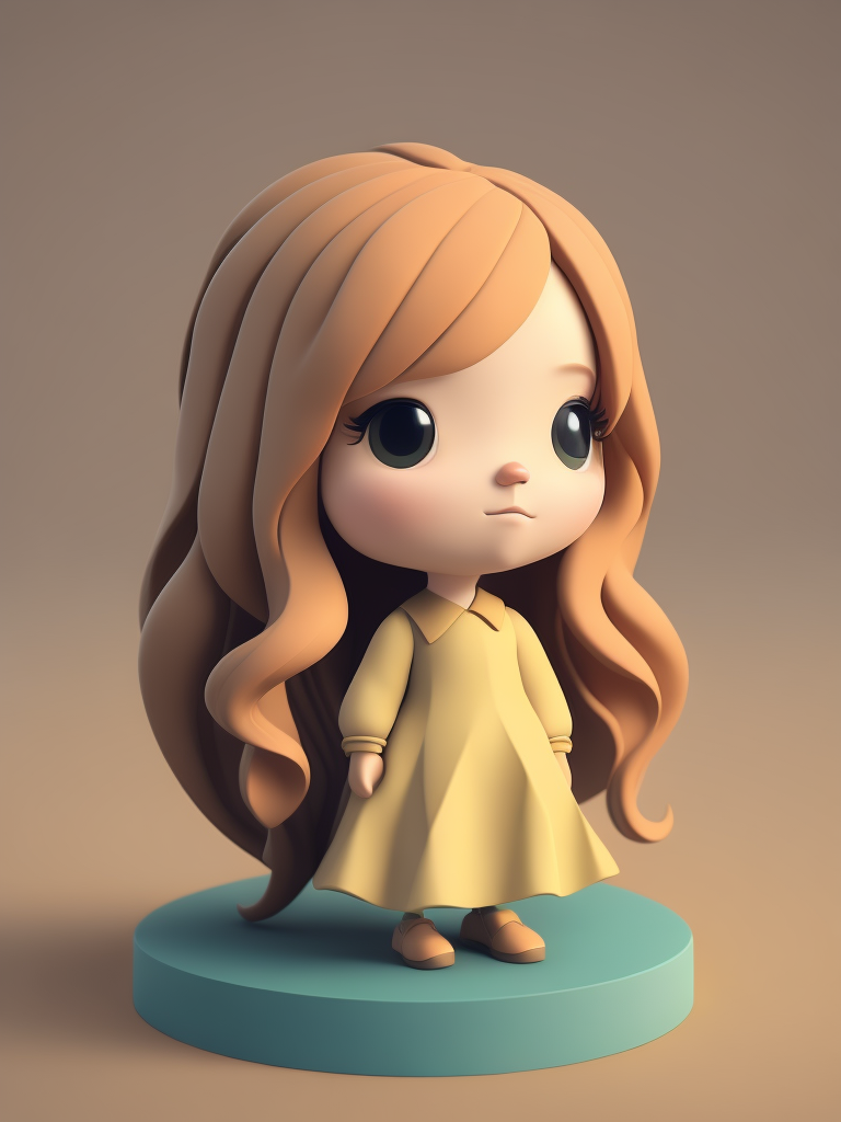 Centered, very cute, isometric view, unique clay 3d icon curved low poly, a girl, 100 mm, Pastel colors, 3d blender render, Neutral blur background, Centered, matte clay, Soft shadows, Cute, pretty, curves