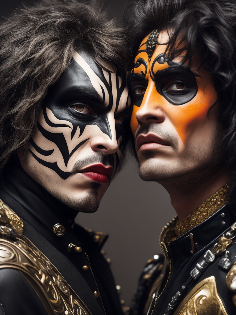 Rock band Kiss, studio photo, professional photo, Bright and rich colors, Detailed image, detailed face,
