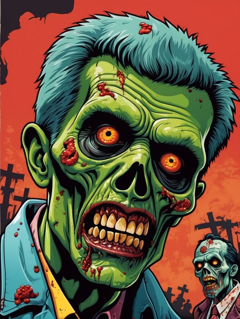 Pop art illustration, sticker, zombie alens