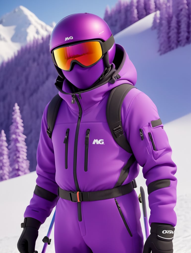 bright violet color, ski suit, commercial shoot, subject photography