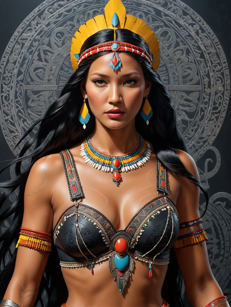 Pocahontas, Illustration, Painting, Pop-Art, USA, style of Keith Haring