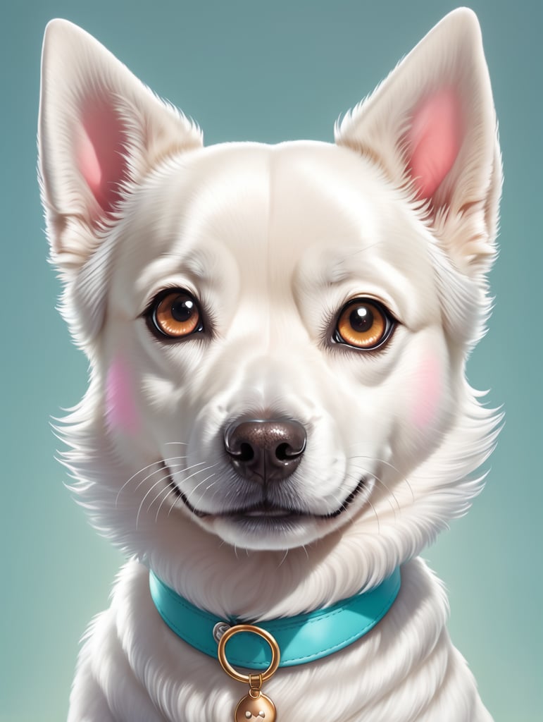 a kawaii dog character portrait, in manga style. Light colors