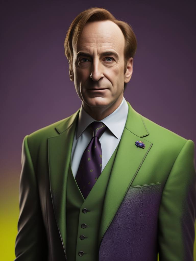 Saul goodman as green globin in a marvel movie, purple suit