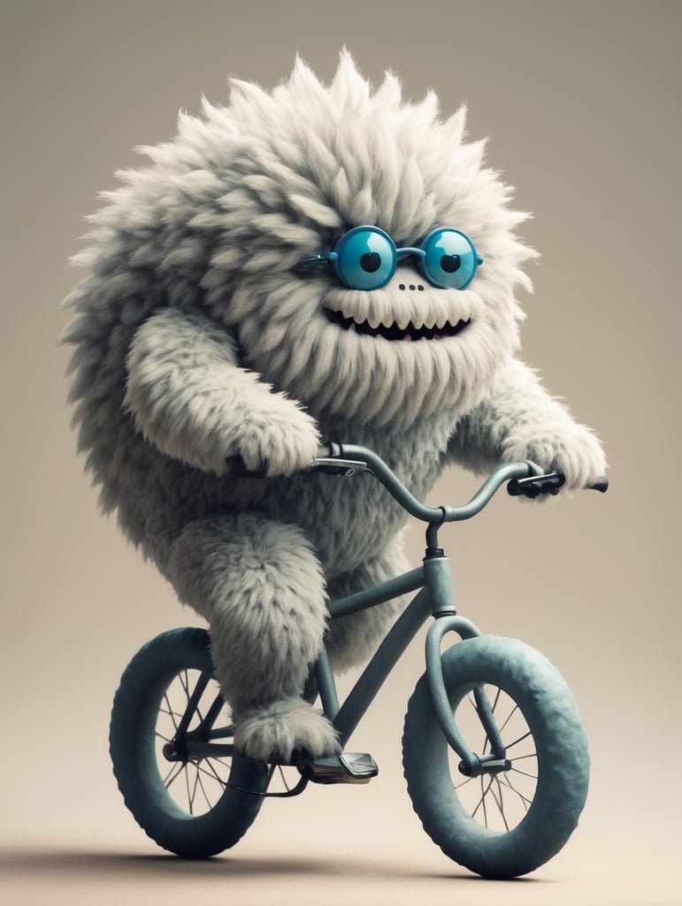 flufy Monster riding a bike