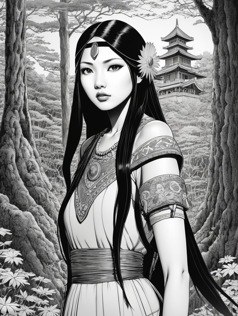 Pocahontas, Illustration, Manga, Horror, B , Japan, style of Junji Ito