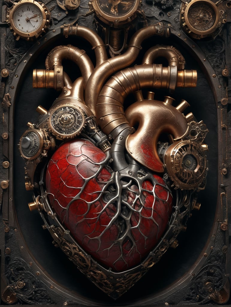 human heart made by a skilled craftsman in medieval steampunk style