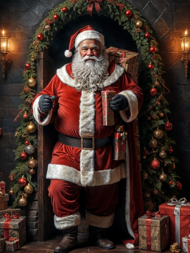 A portrait of the full body of Santa