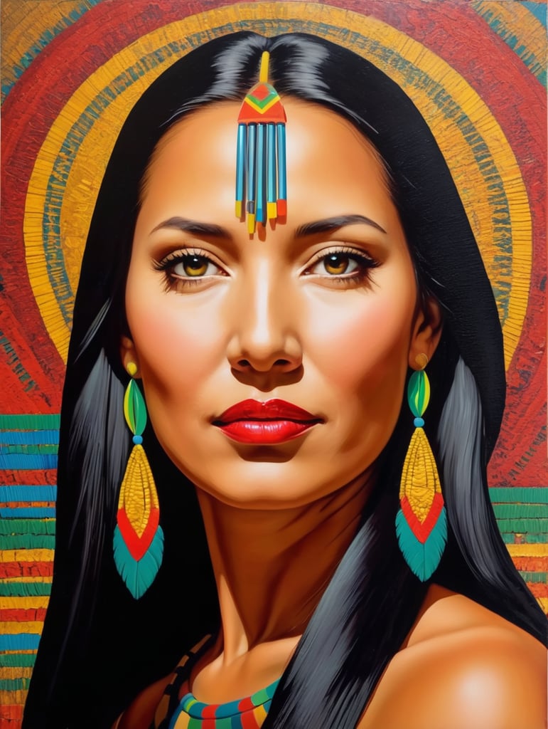 Pocahontas, Painting, Oil, Portrait, Expressionism, Abstract, USA, style of Ed Paschke