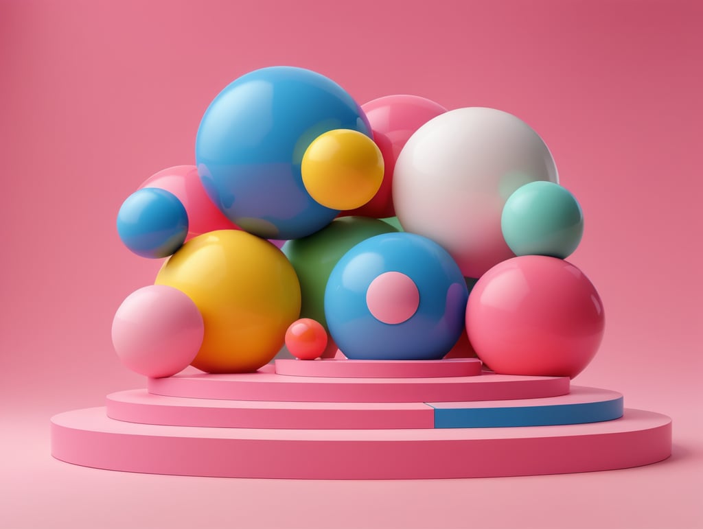 Modern minimal layout podium display with block pink background 3d rendering