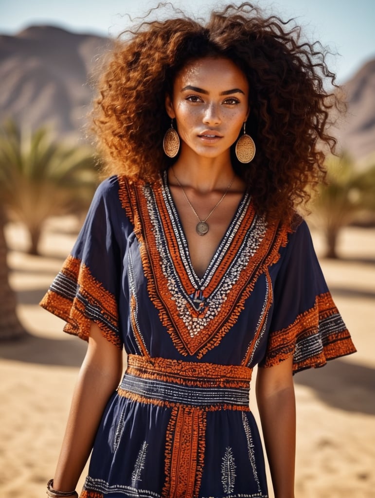 beautiful freckled African embroidered dress stunning fashion Coachella photo 8k tanned skin fashion inspiration curly goddess summer style fashion photography