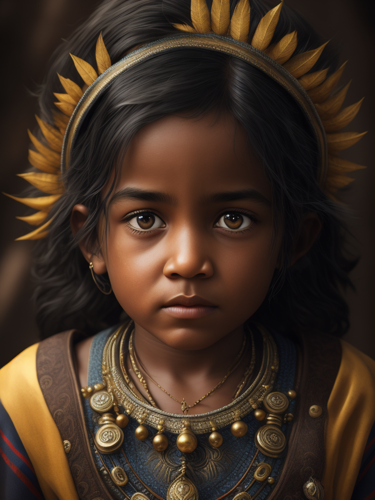 Portrait of an Brazilian Indian child, high definition, photography, cinematic, detailed character portrait, detailed and intricate environment