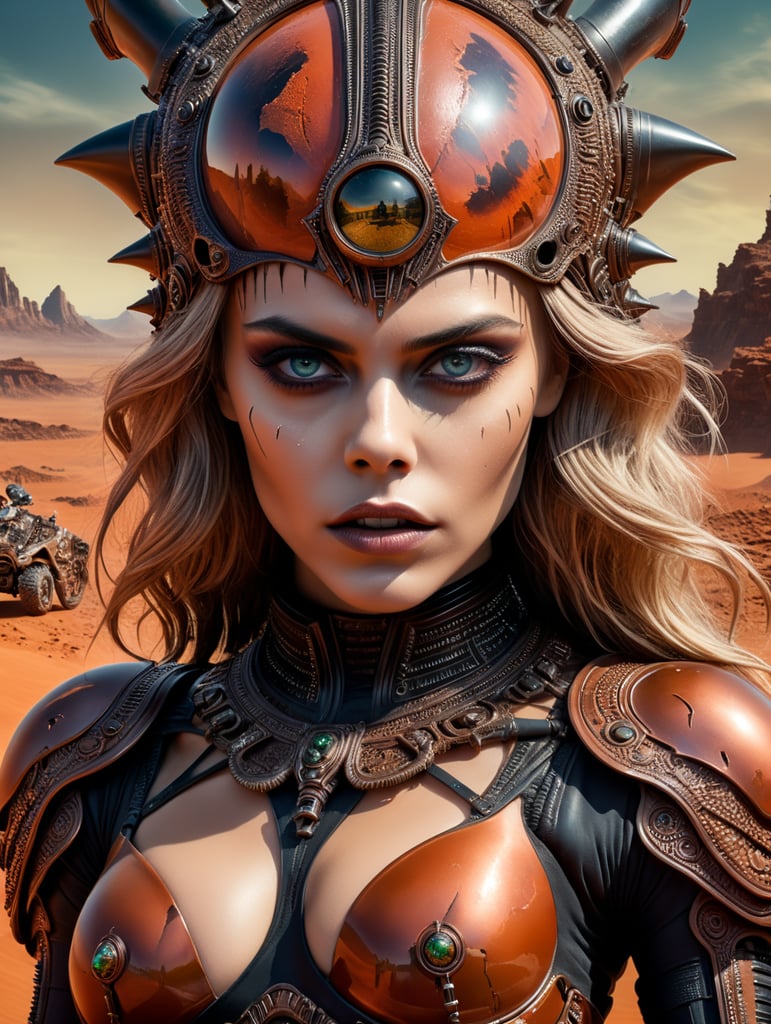 HR Giger's Cara Delevingne in Mars themed Fashion editorial photoshoot, creppy, horror, photography by David LaChapelle