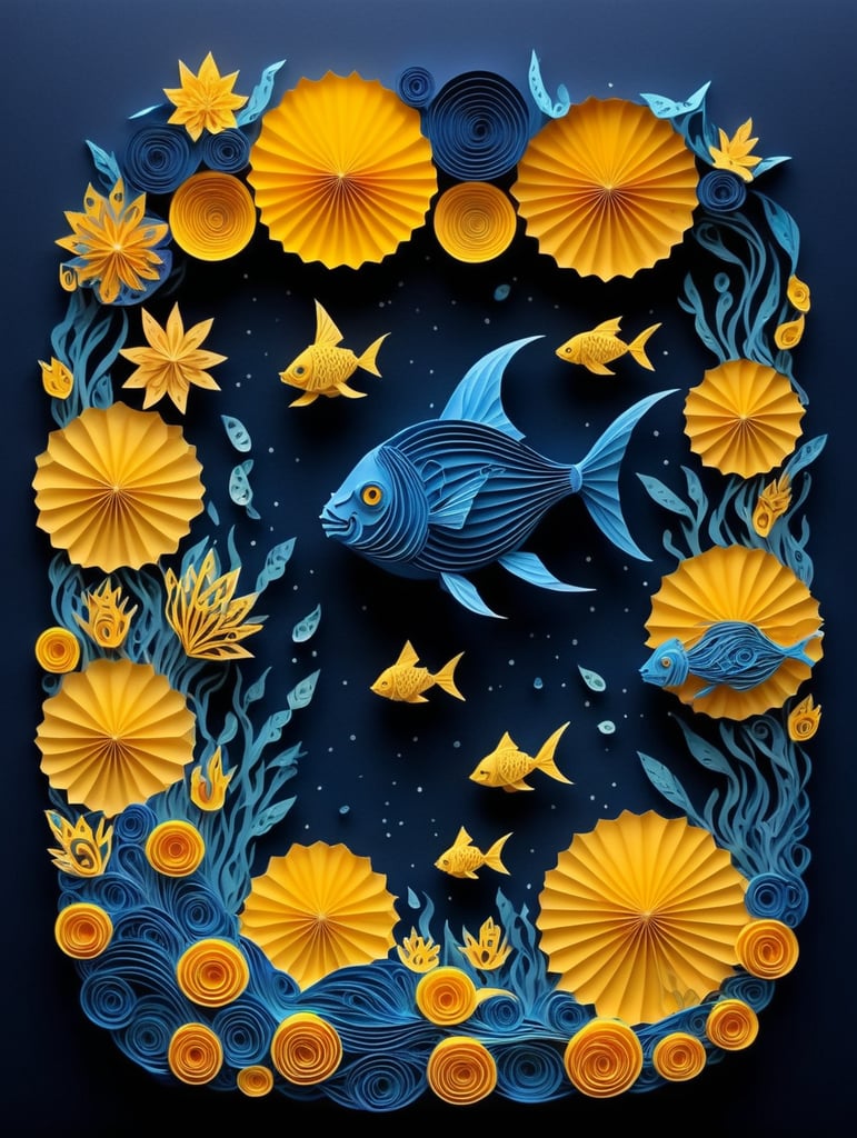 magical underwater world bright and colorful shades of blue and yellow on a white background