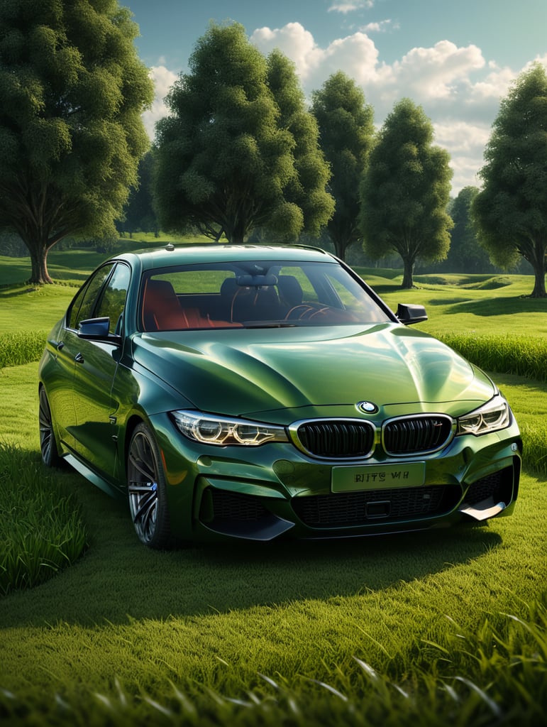 bmw on green grass 3d illustration