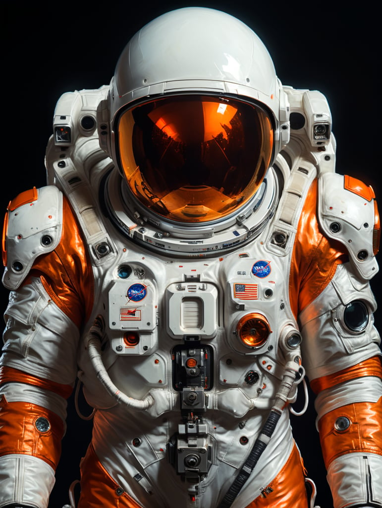 astronaut in white suit with orange instead of a head