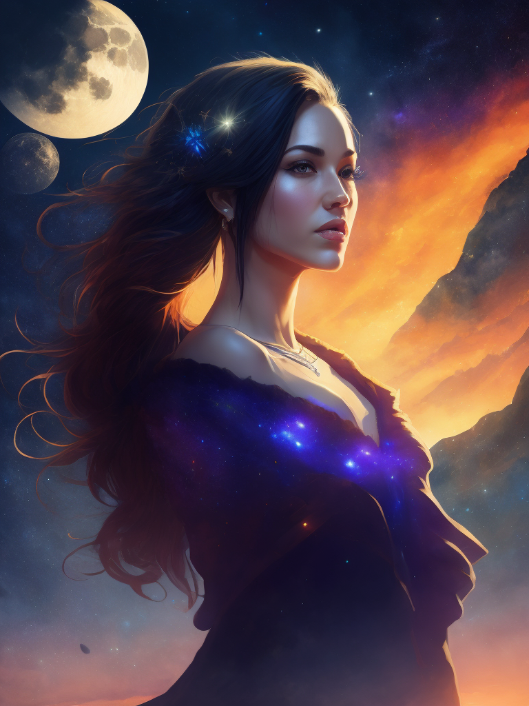 Design a fantasy book cover in the style of Kelly Ritchie using digital illustration. Take inspiration from Kelly Ritchie's minimal yet captivating backgrounds. Create a scene with a mesmerizing night sky filled with swirling nebulae and distant constellations. Add enchanting motifs such as glowing crystals and ancient ruins scattered across the landscape. Color temperature: Deep blues and purples, evoking a sense of mystery and magic. Lighting: Gentle moonlight casting subtle highlights on the stars and motifs. Atmosphere: Enchanting and otherworldly, drawing viewers into a realm of fantasy. --v 5 --stylize 1000