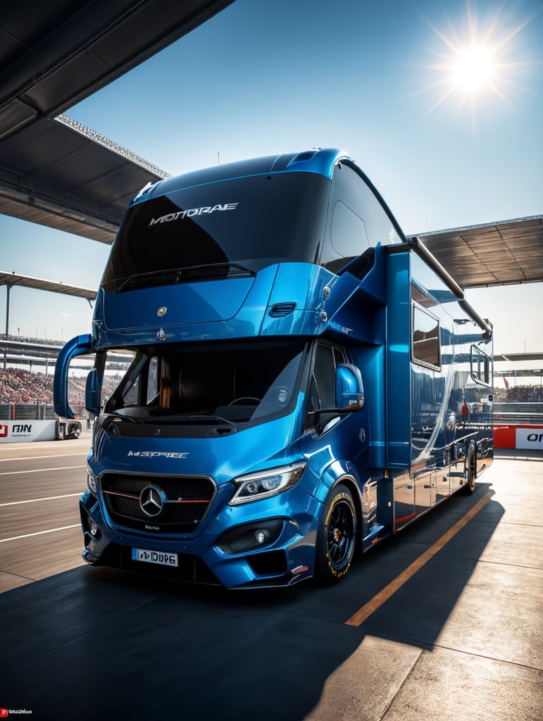 formula one motorhome, terrace, sunshine, dj, formula one car, blue