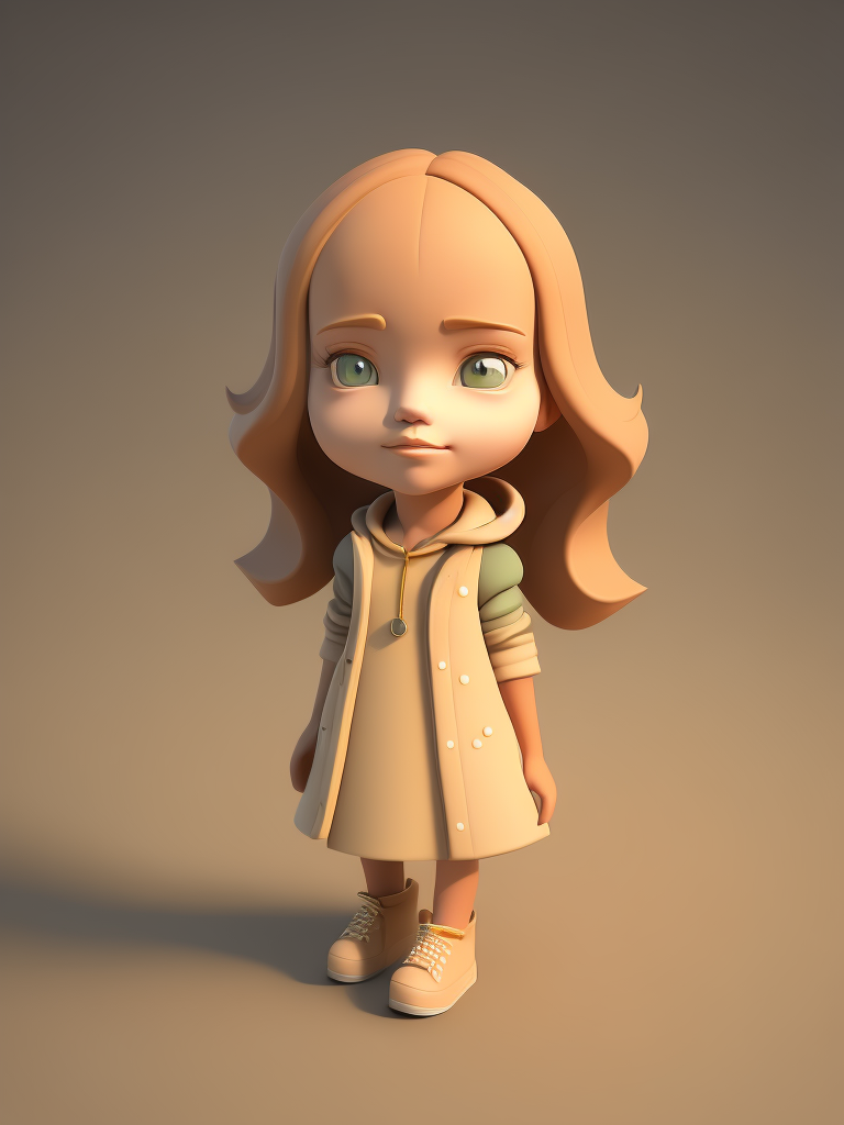 Centered, very cute, isometric view, unique clay 3d icon curved low poly, a girl, 100 mm, Pastel colors, 3d blender render, Neutral blur background, Centered, matte clay, Soft shadows, Cute, pretty, curves