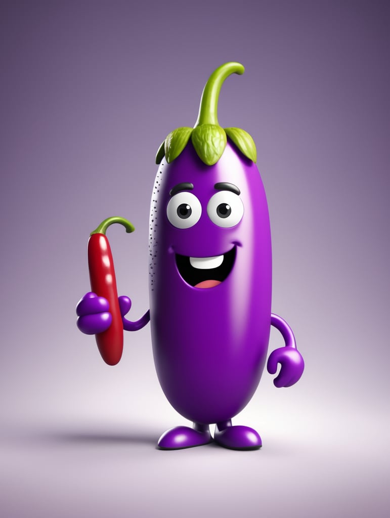 4k mascot of an adventurous and traveling finger pepper in purple color