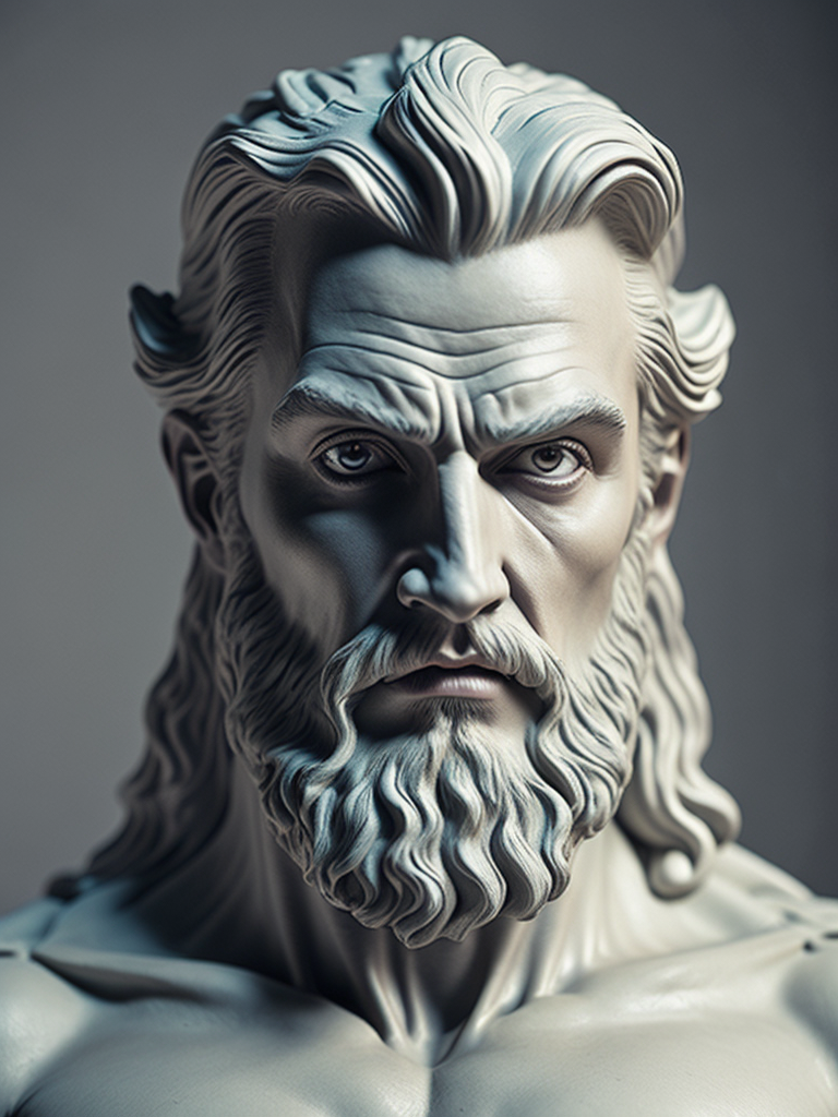 A realistic portrait white greek marble statue of a zeus cross between batman head, neutral background, moody, angry, photorealistic, movie scene, super detailed, hyperrealistic,