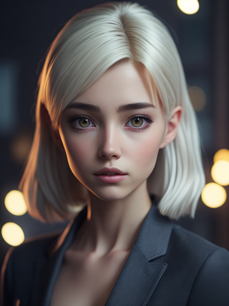 Girl who has platinum blond hair, 3d anime style, big anime eyes, anime face, very realistic and detailed anime styled hair, beautiful, dreamy, creative, aesthetic, realistic, detailed, 3d animation graphics, cinematic angle, cinematic light, 8k, ultra high resolution --v 5 --q 1 --s 500