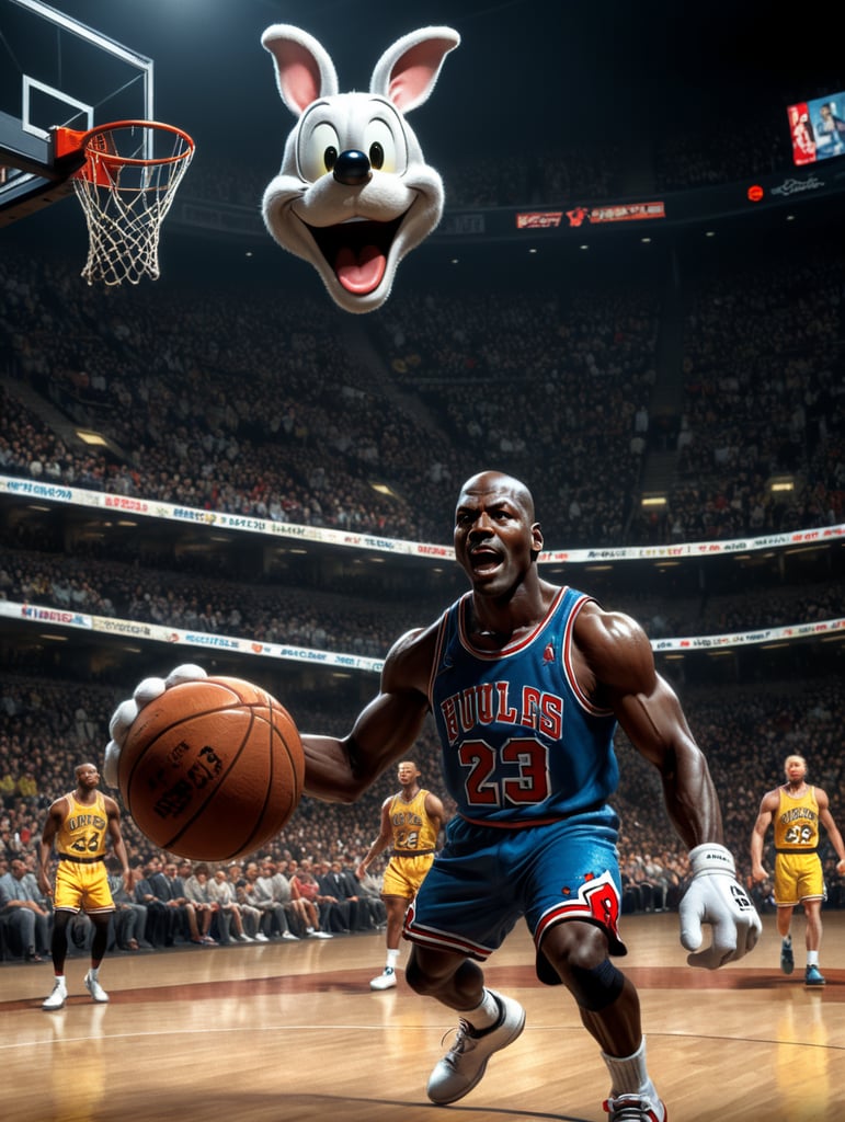 Michael Jordan as A cartoon character, such as Mickey Mouse, Bugs Bunny, or Homer Simpson.