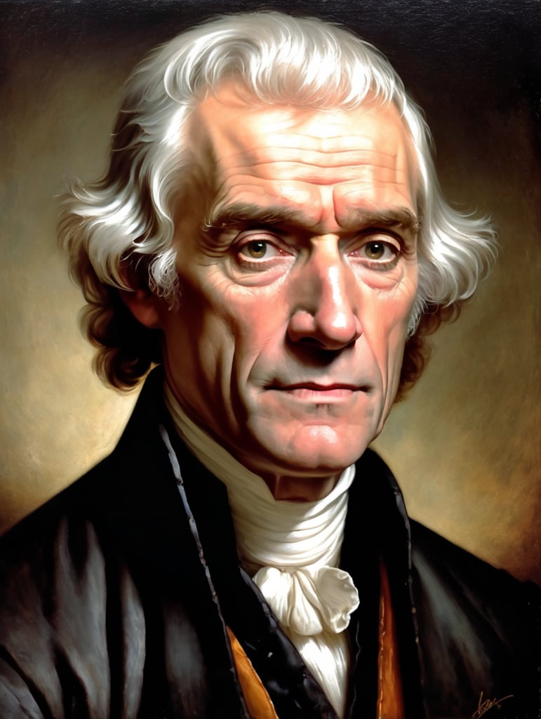 Portrait of Thomas Jefferson by Rembrandt Harmenszoon van Rijn, sad face, America, so sorry