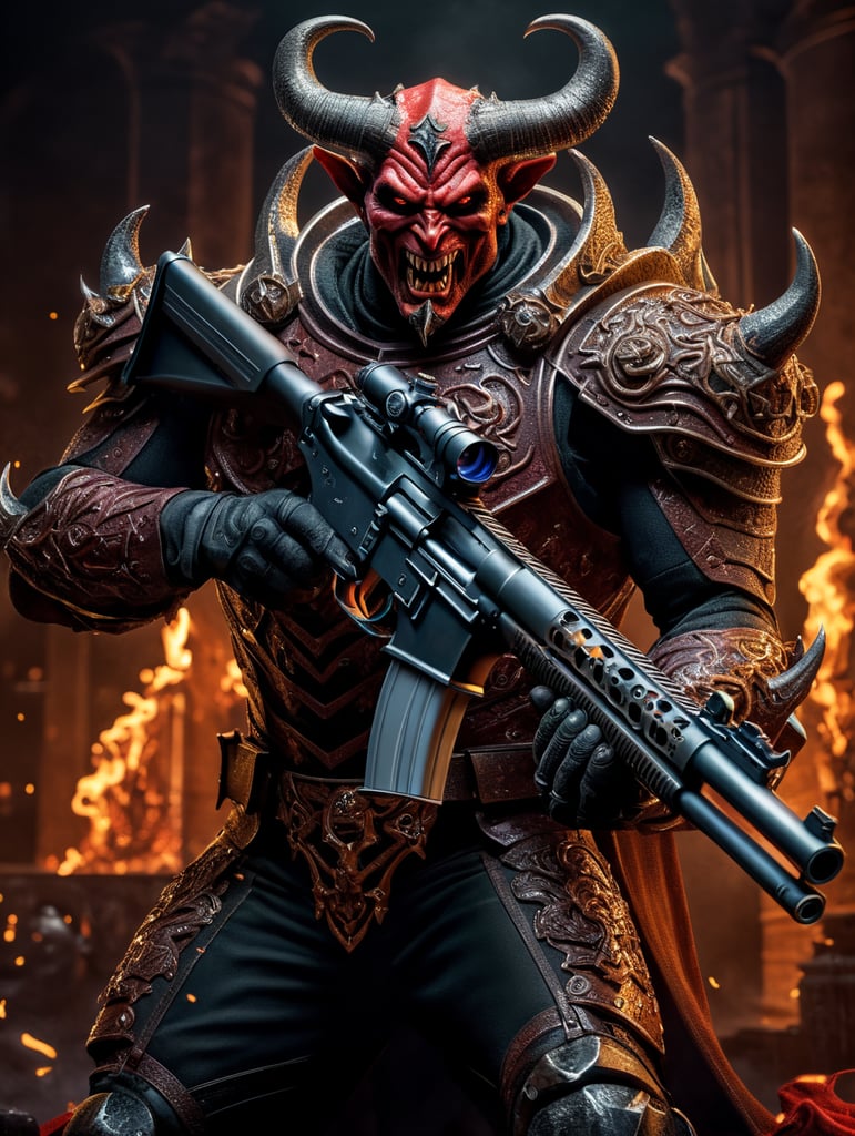 devil soldier holding browning gun 1 color image