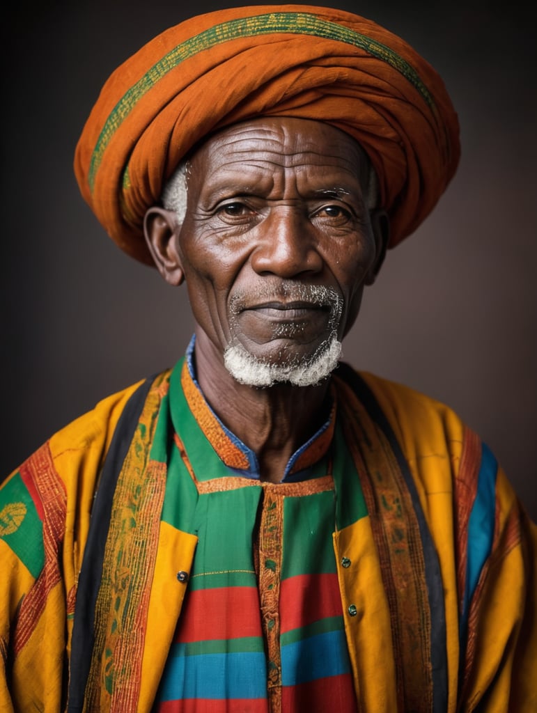 Portrait of Malian wearing traditional clothes, an elderly man, a farmer