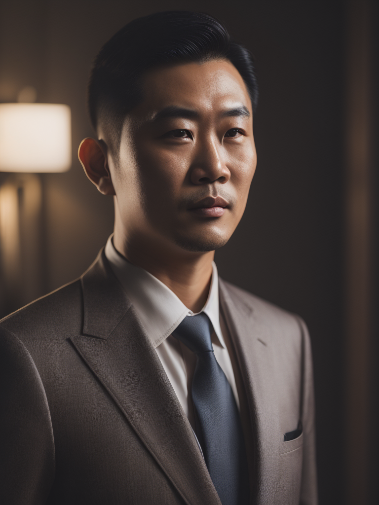 Portrait of a Chinese mafia boss in formal suit