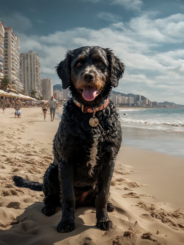 Cockapoo dog on Benidorm beach