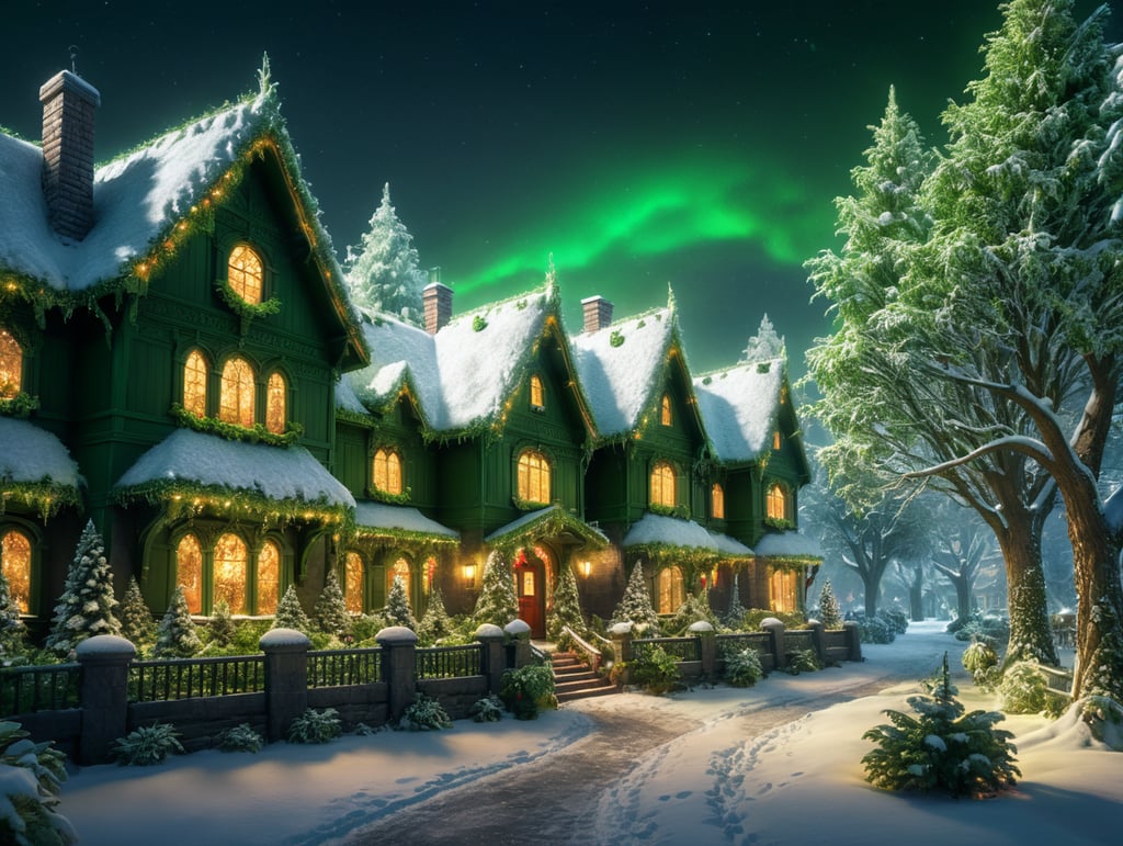 green Christmas background with lights