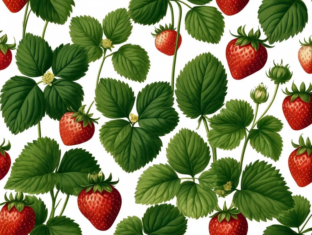 Botanical print. strawberry with leaves