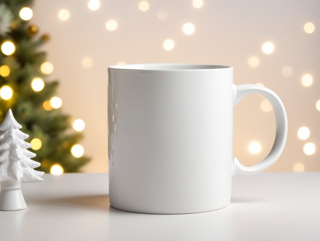 blank White ceramic mug, Christmas style photo, Christmas toys, Santa, mock up, mockup