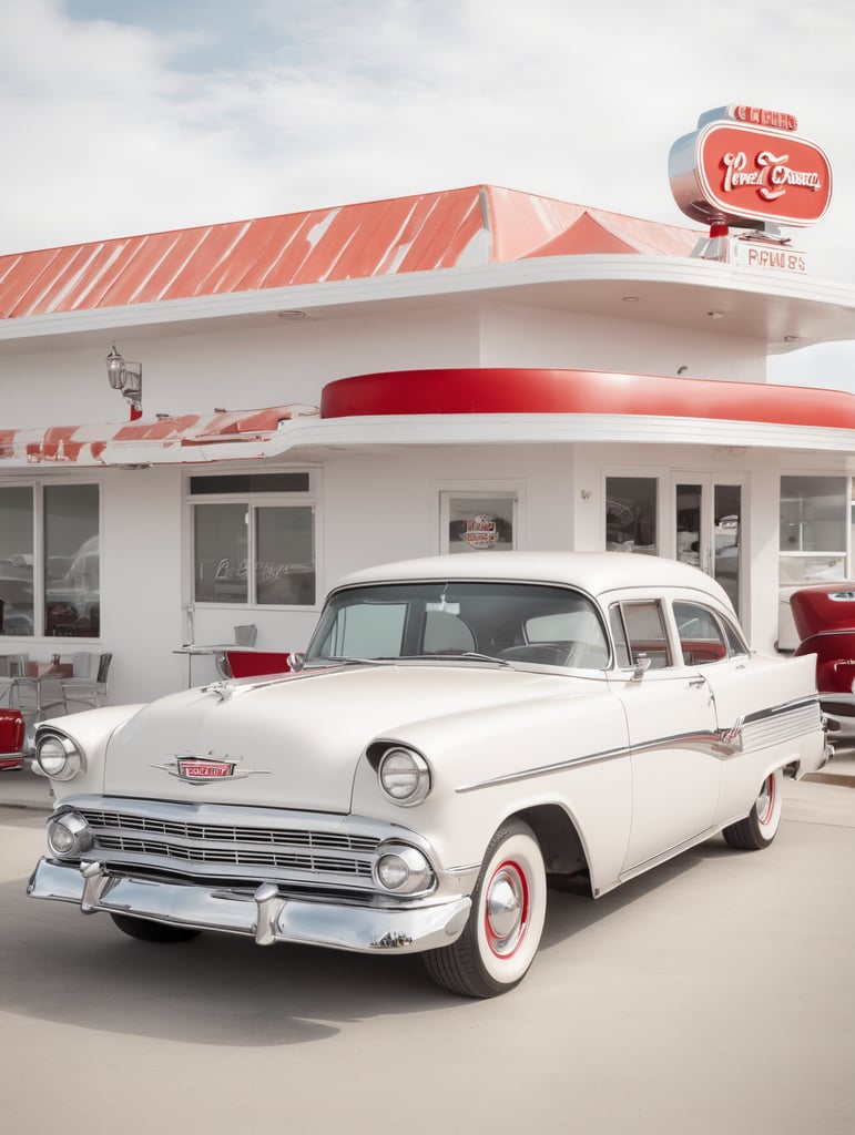 hot rod in front of an american diner