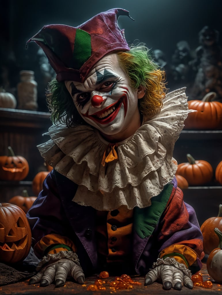 Joker as a little cute baby, Halloween, Vivid saturated colors, Contrast color
