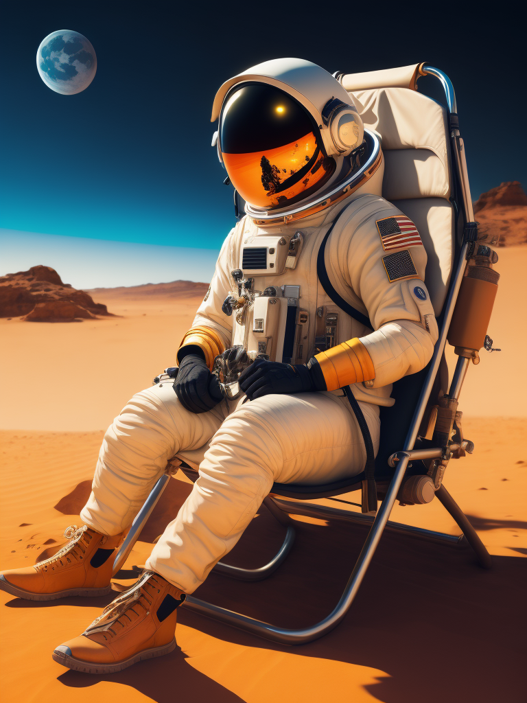 An astronaut resting on mars in a beach chair, vibrant lighting, highly detailed, sharp focus, full body, cinematic