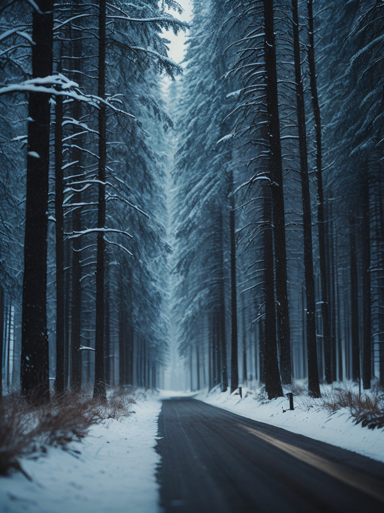 Dense winter forest, it's snowing, high quality details