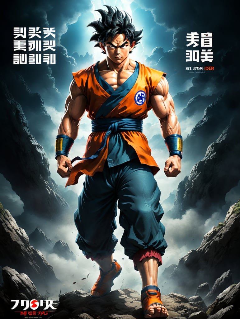 A north korean-style propaganda poster showing an adult Son Goku, alone, asking the viewer, in English "borrow me your energy today". At the foot of the poster it reads "the Genki-dama is all of us, do your part to save Universe 7" in Cyrillic-looking latin characters.