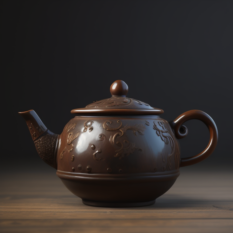 ancient small clay and glazed Chinese teapot, deep atmosphere, realistic photo