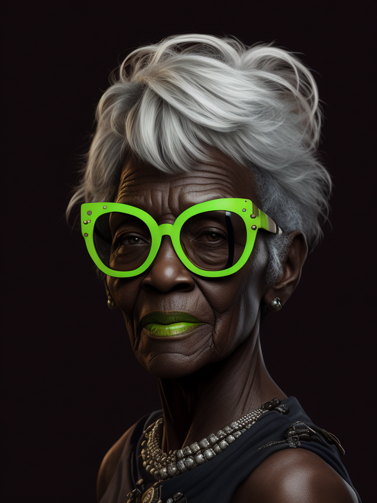 Elderly woman with black skin and gray hair wearing glasses