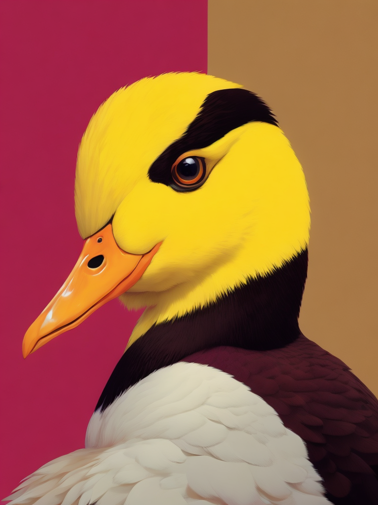 Highly detailed portrait of a white duck, by atey ghailan, by greg rutkowski, by greg tocchini, by james gilleard, by joe fenton, by kaethe butcher, gradient yellow, black, brown and magenta color scheme, grunge aesthetic!!! graffiti tag wall background