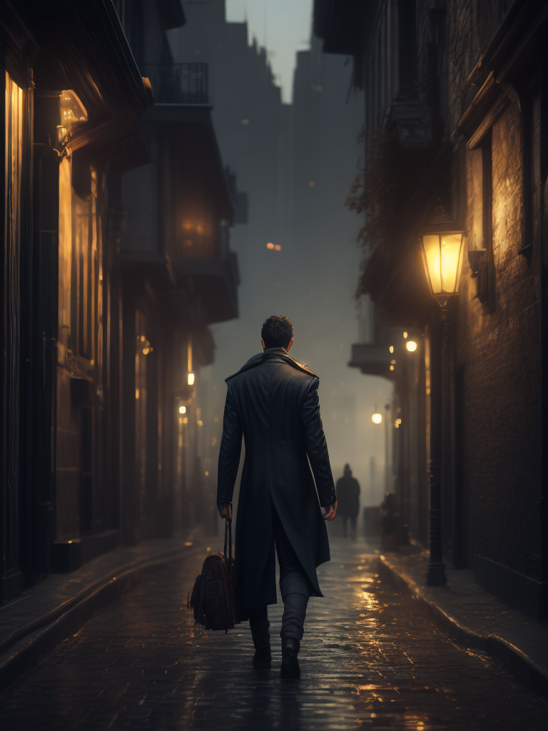 (hdr:1.4), a man, walk away, dark theme, low key, soothing tones, muted colors, high contrast