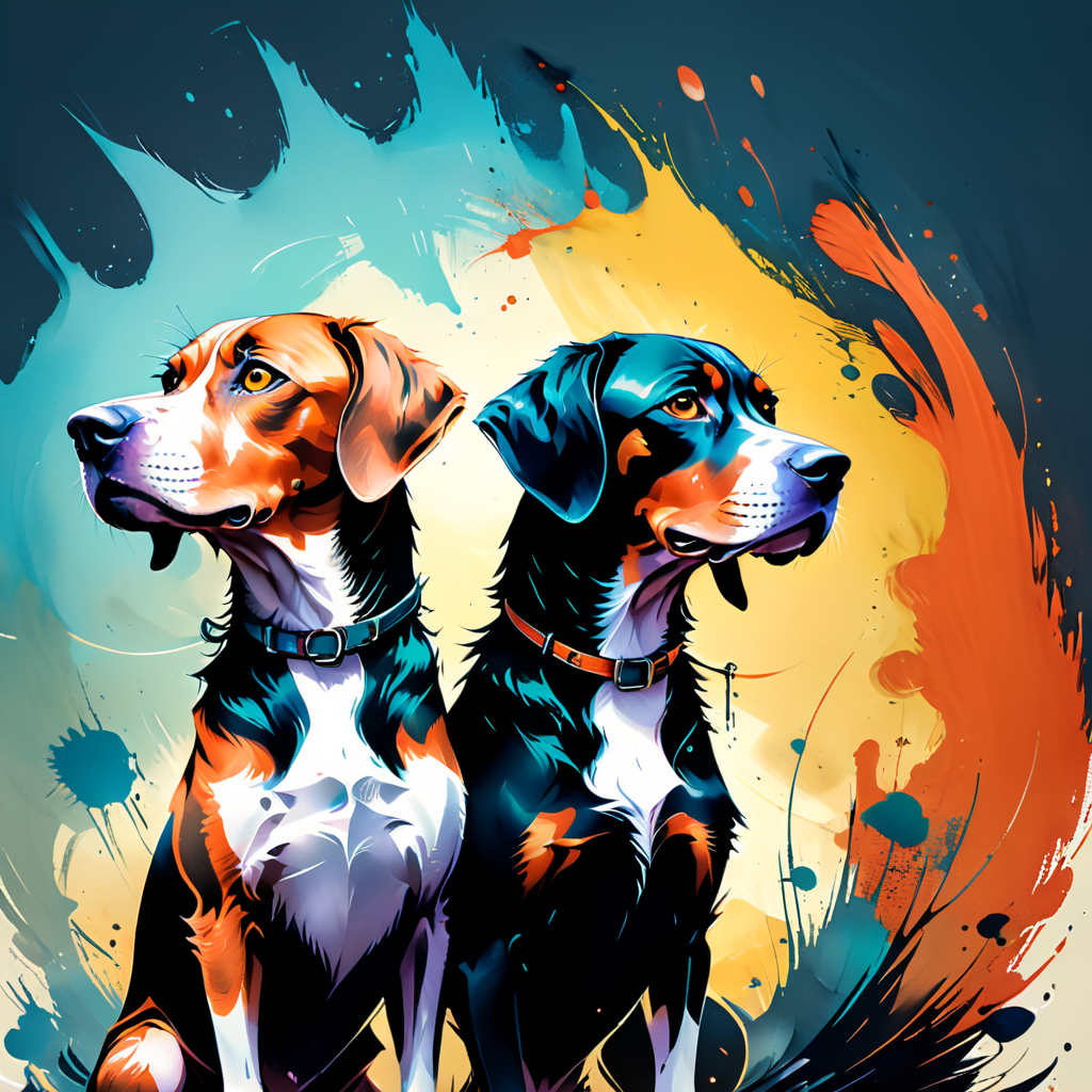 Black and white vector style logo with 2 german short haired pointer dogs, on each side of a pheasant in the center, solid color, monochromatic, logo style, silhouette