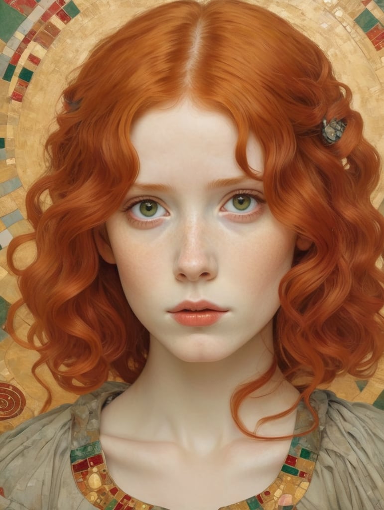 Gustav Klimt style red headed girl